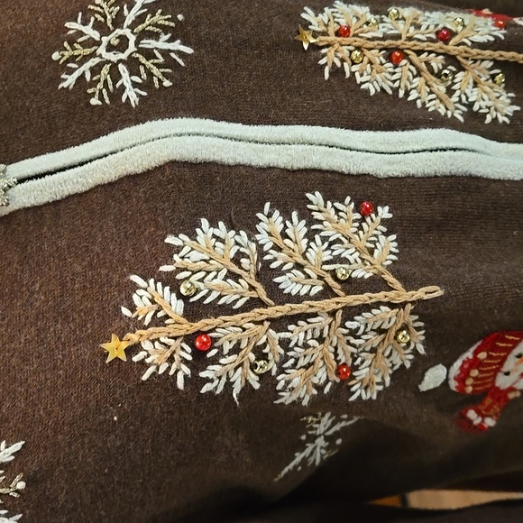 Sweater Mercer Street Studio Women Size L Brown Shell w/ Cream Trim Holiday - Picture 3 of 14